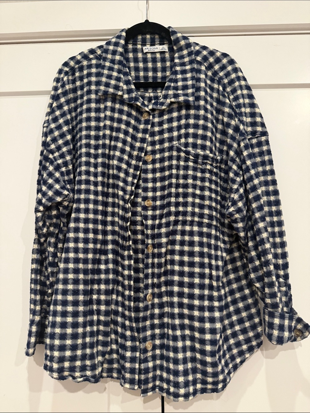 Arizona Jean Company Navy and White Plaid Button-Down Shirt